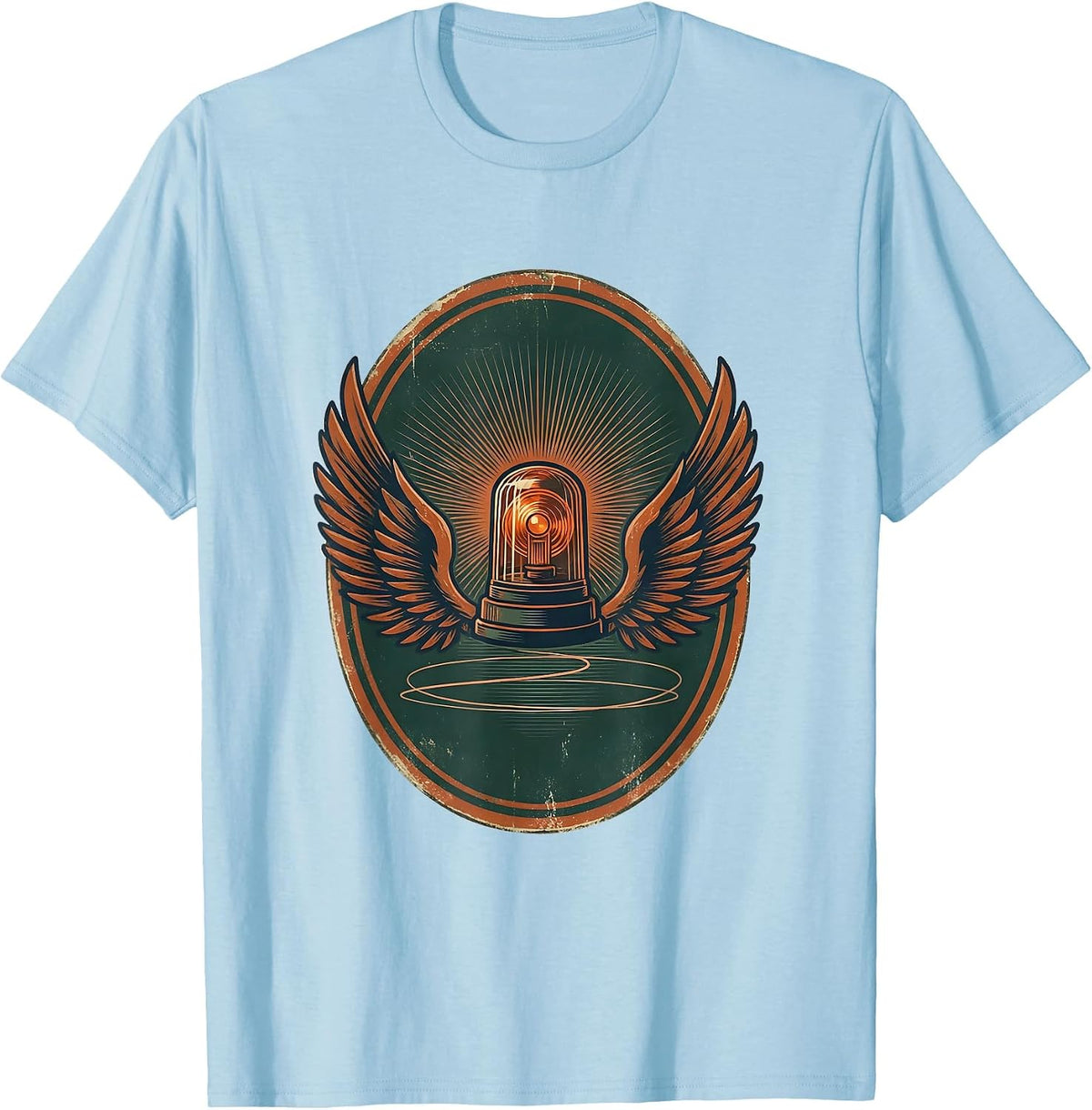 Men's Vintage EMS Badge Rotating Beacon Light Paramedic Gift T-Shirt - Baby Blue