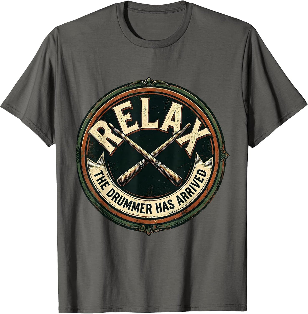 Relax The Drummer Has Arrived Vintage Badge T-Shirt - Asphalt Grey