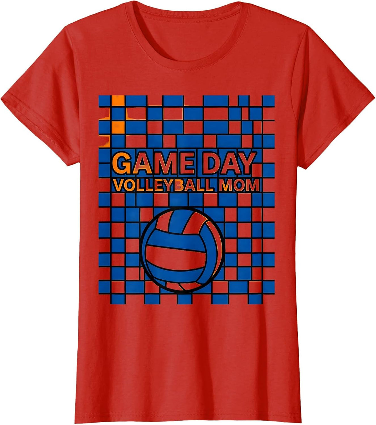 Game Day Volleyball Mom Geometric Team Colors Mom T-Shirt - Red