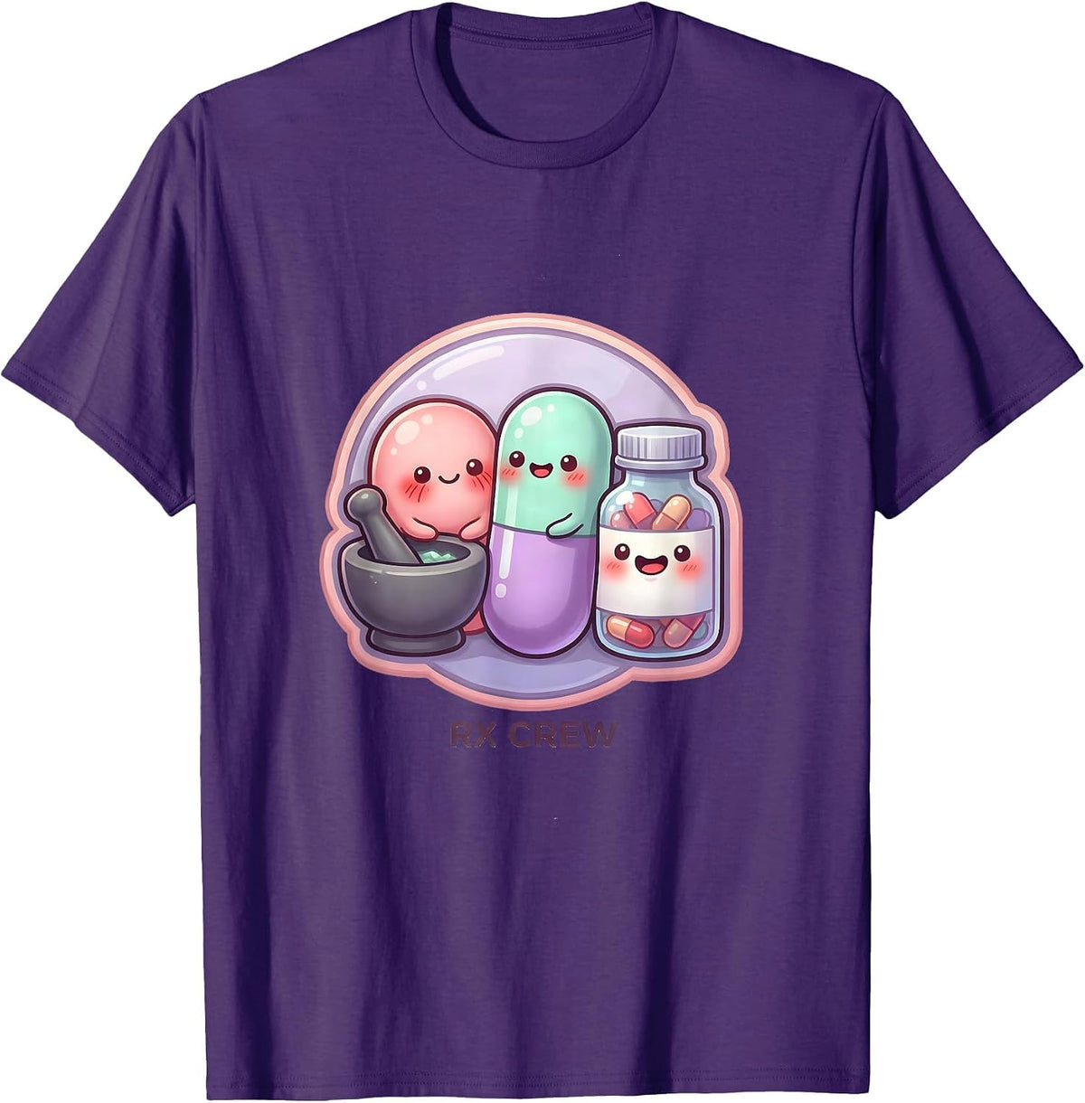 Men's Rx Crew Cute Kawaii Pharmacy Tech Pharmacist Squad T-Shirt - Purple