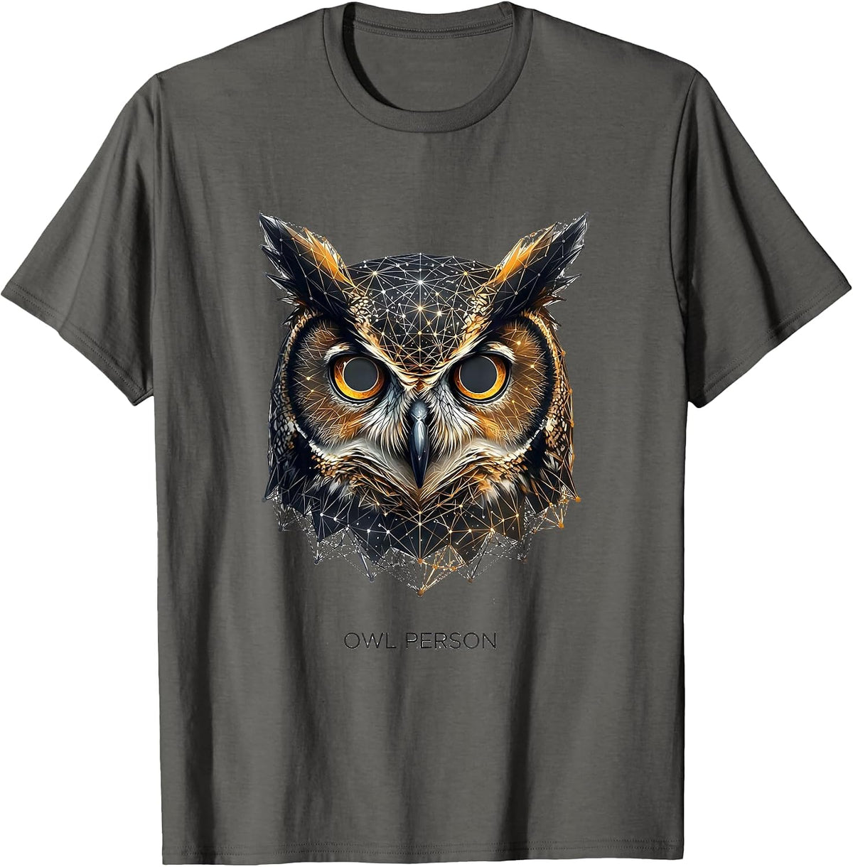 Men's Owl Person Geometric Constellation Animal Line Art T-Shirt - Asphalt Grey