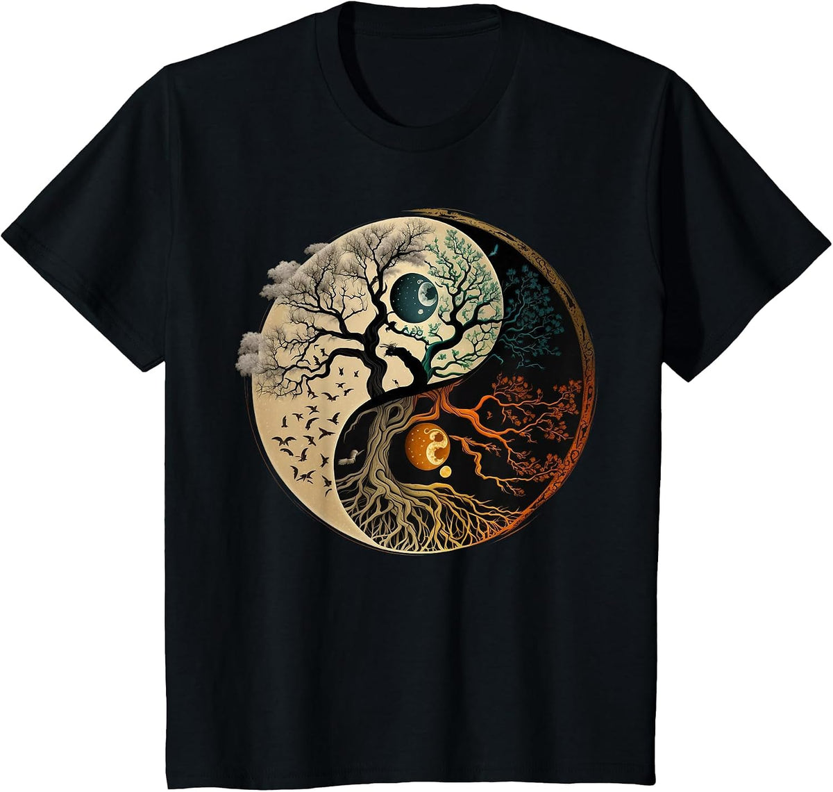 Spiritual Yin Yang Buddhist Tree of Life T-Shirt - Black