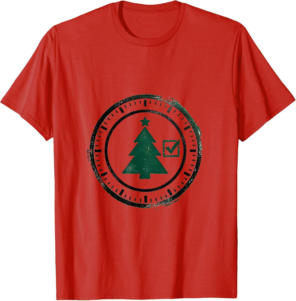 Men's Christmas Tree Stamp Military Veteran Holiday T-Shirt - Red