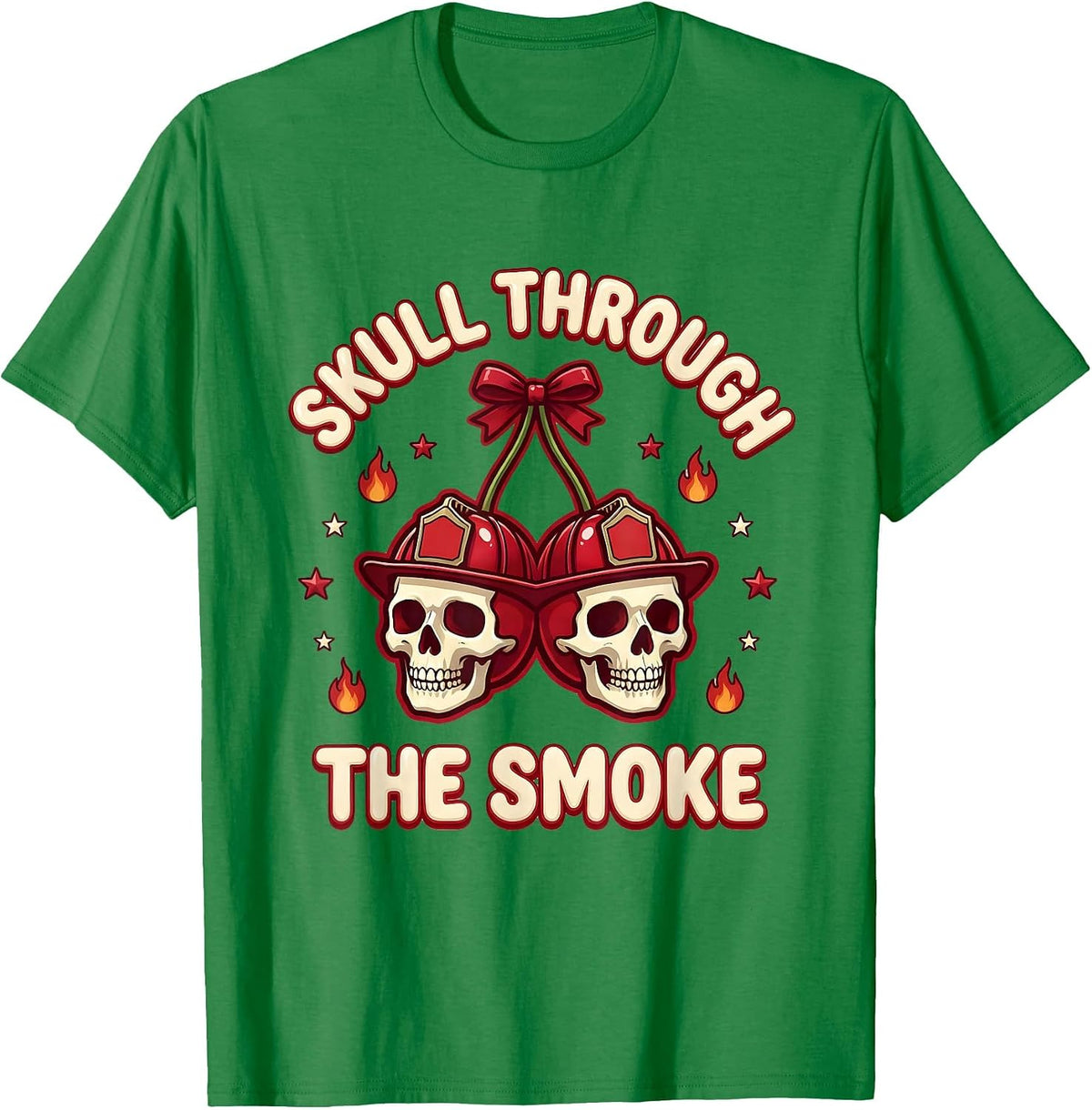 Men's Halloween Firefighter Skull Through the Smoke Design T-Shirt - Kelly Green
