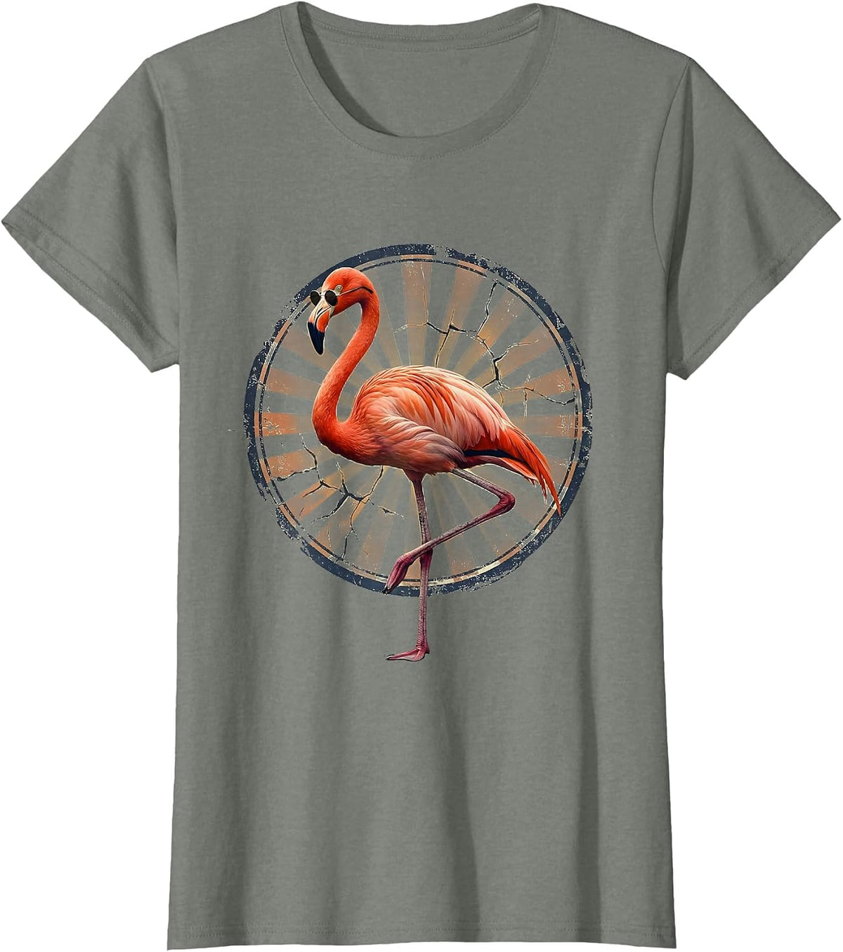 Pink Flamingo Sunglasses Vintage Novelty Group Vacation T-Shirt - Olive Heather