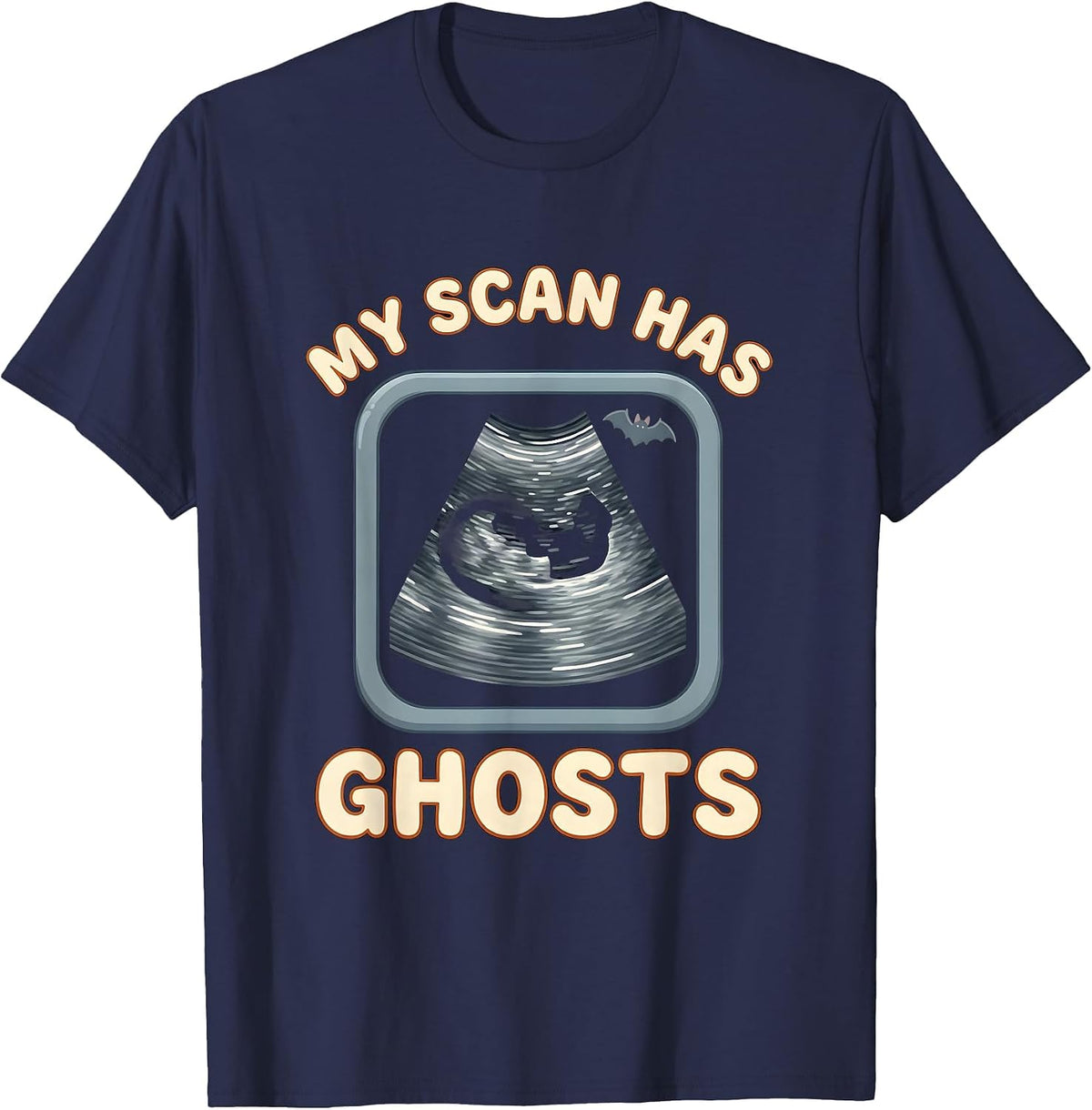 Men's My Scan Has Ghosts Cute Kawaii Sonographer Halloween T-Shirt - Navy Blue