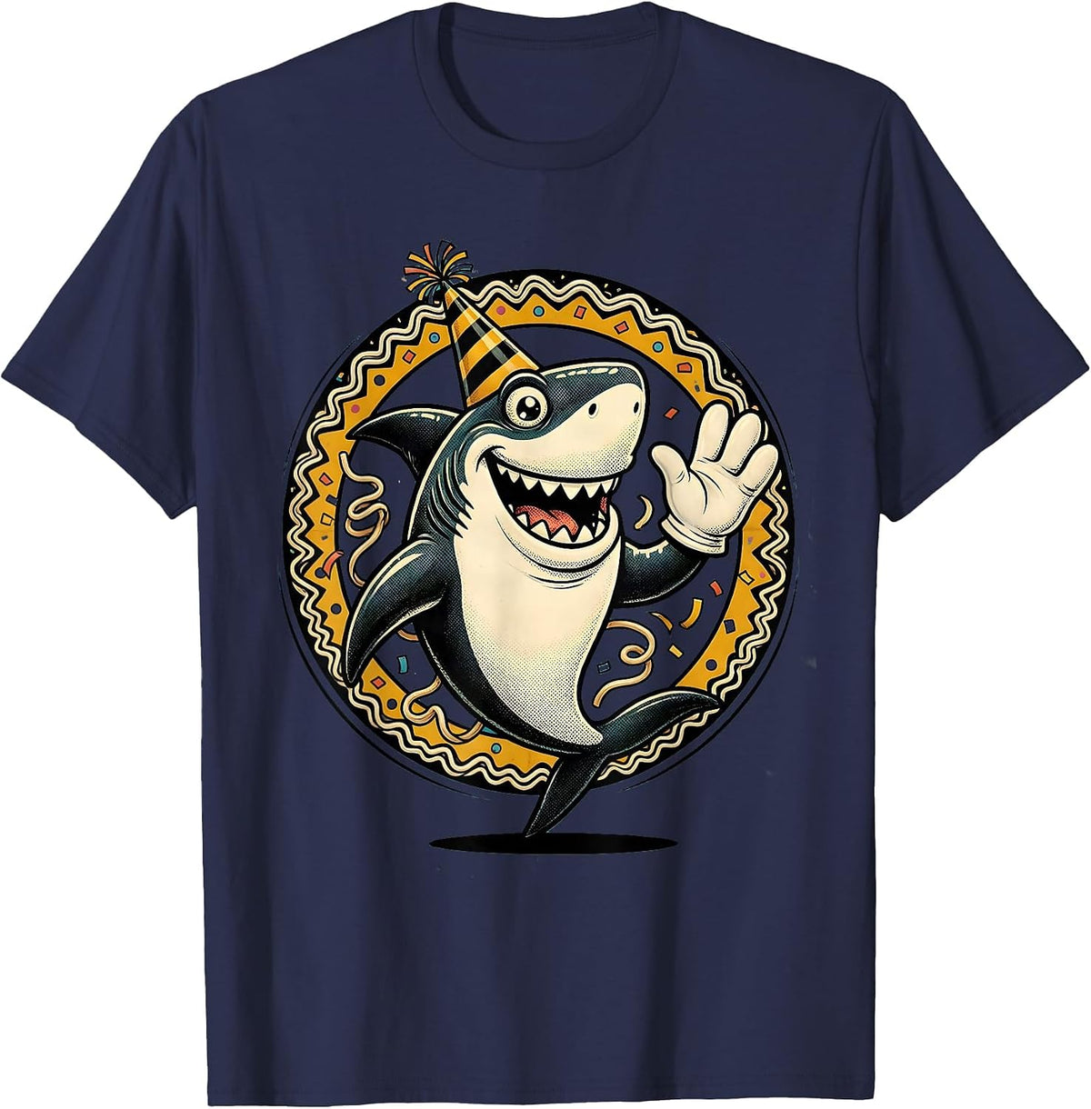 Men's Birthday Shark Party Hat Ocean Celebration T-Shirt - Navy Blue