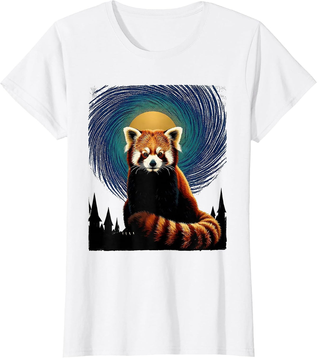 Red Panda Van Gogh Starry Night Animal Lover Art Meme T-Shirt - White