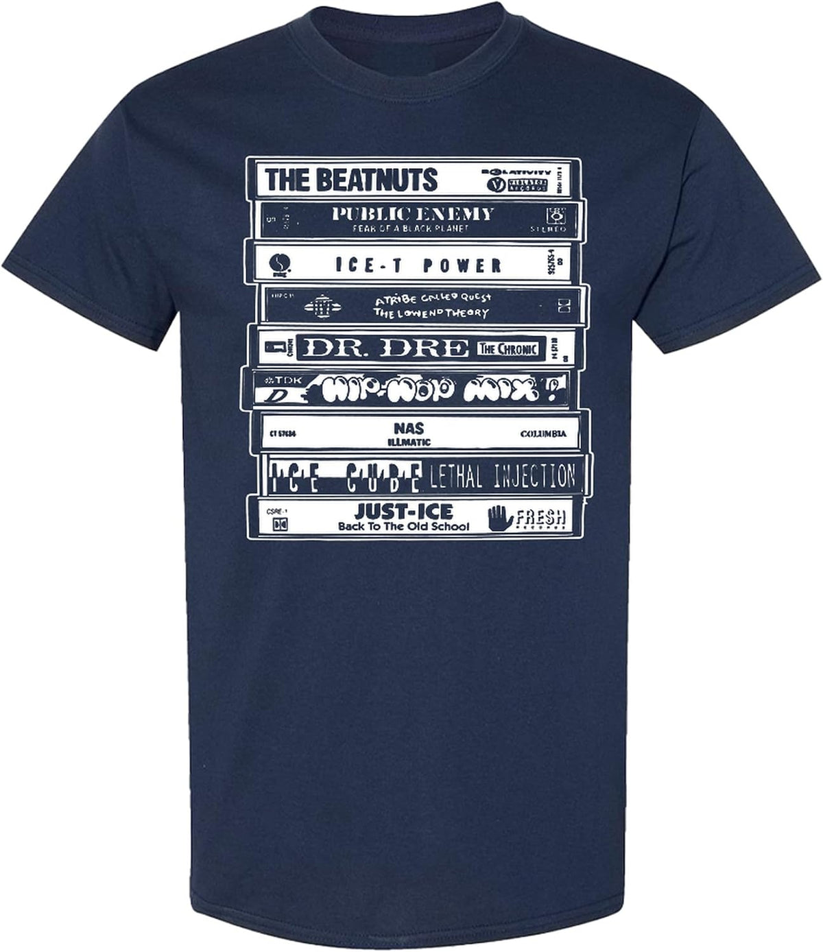 Hip Hop Cassette Tape T-Shirt Old School 90s Rap Music Graphic Tee Men - Navy