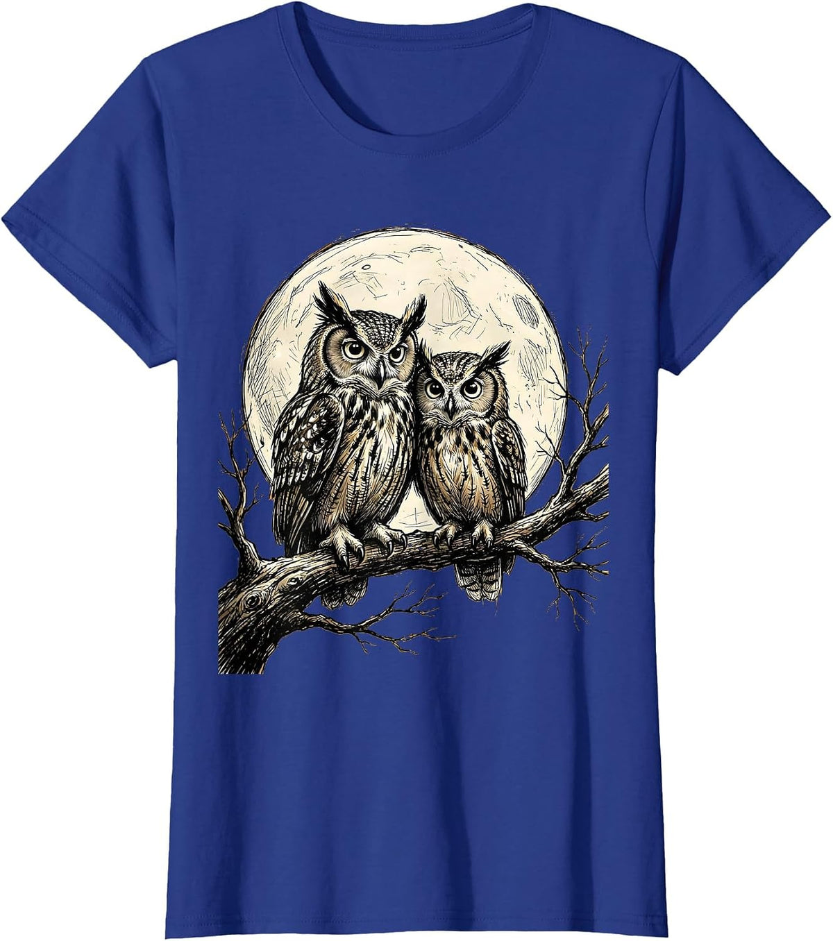 Women's Owl Couple Moonlit Branch Mom and Dad Gift T-Shirt - Royal Blue