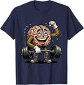 Brain Bicep Curl Funny Weightlifting Graphic T-Shirt - Navy Blue