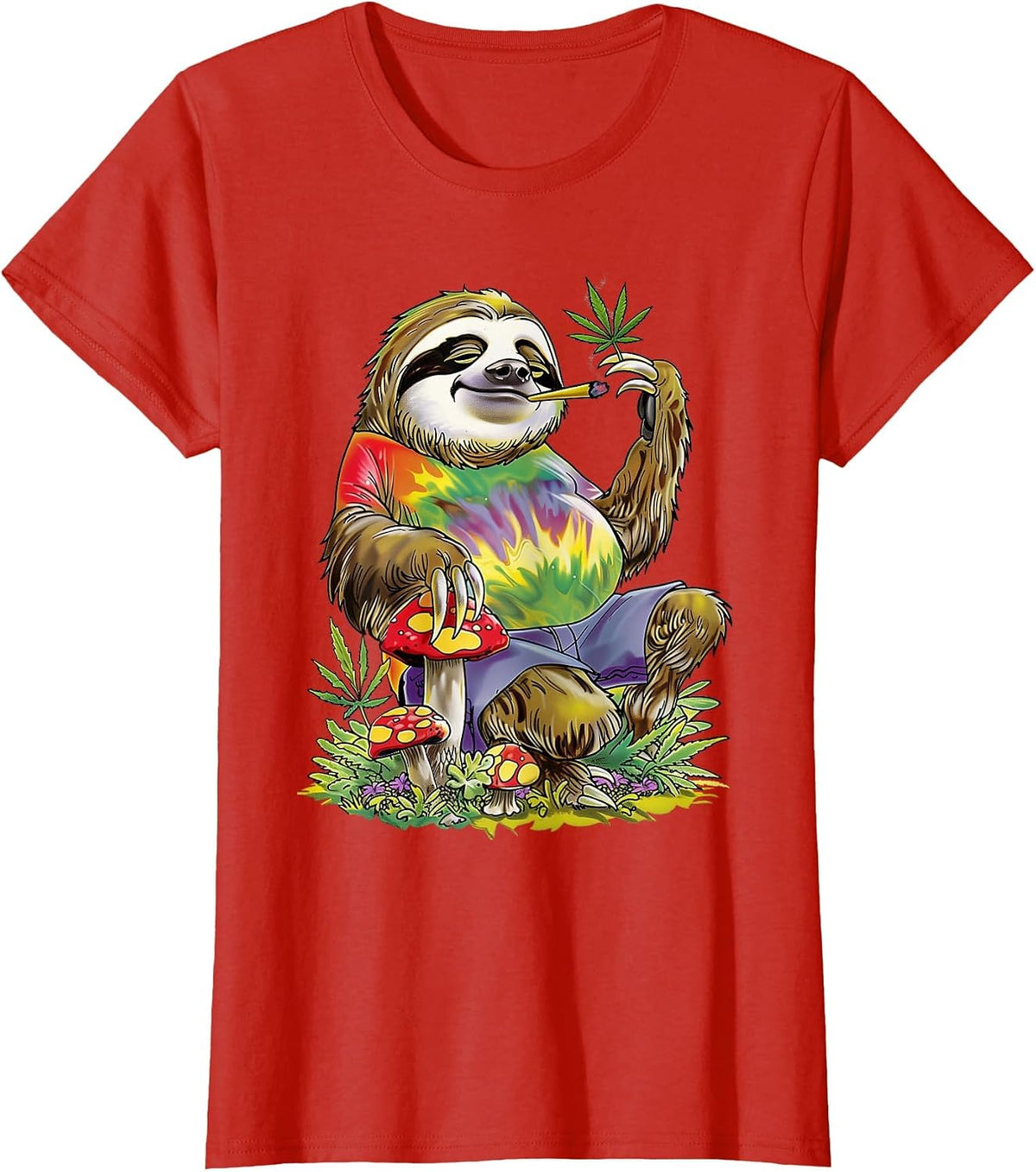 Sloth Smoking Weed Pot Marijuana Cannabis 420 T-Shirt - Red
