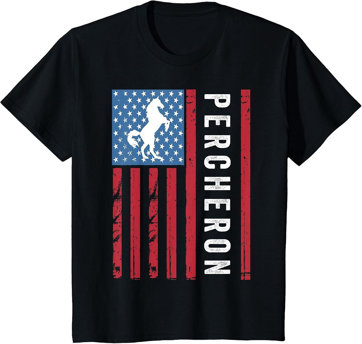 Percheron Horse with American Flag, Percheron Horse T-Shirt - Black