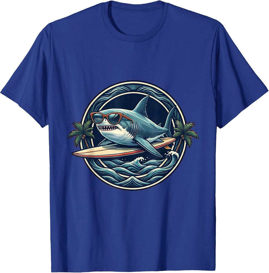 Mommy Shark Surfboard Sunglasses Cool Ocean Design T-Shirt - Royal Blue