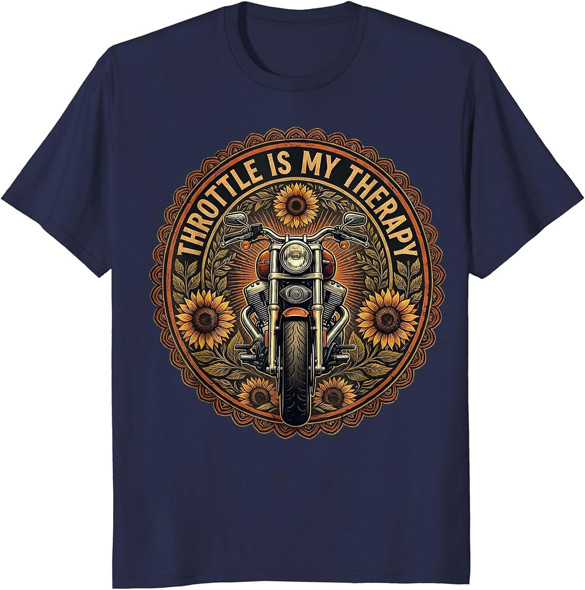 Throttle Is My Therapy Motorcycle Design T-Shirt - Navy Blue