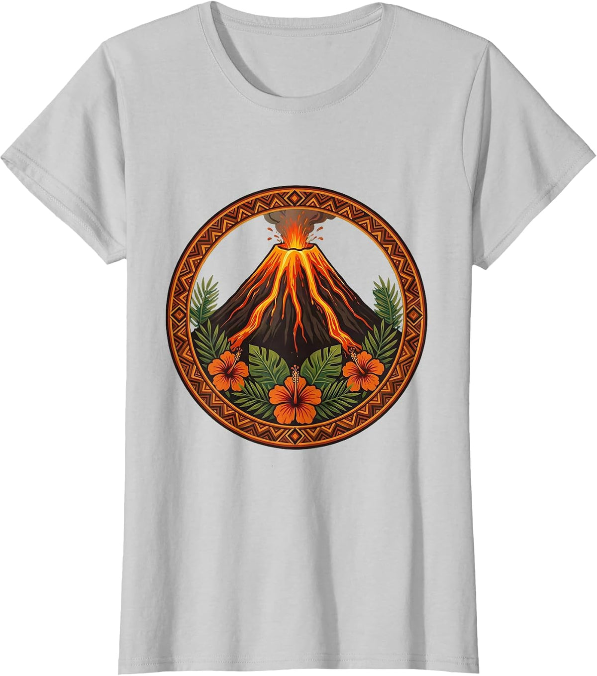 Aloha Volcanic Peak Glowing Lava Flow Illustration T-Shirt - Silver Grey