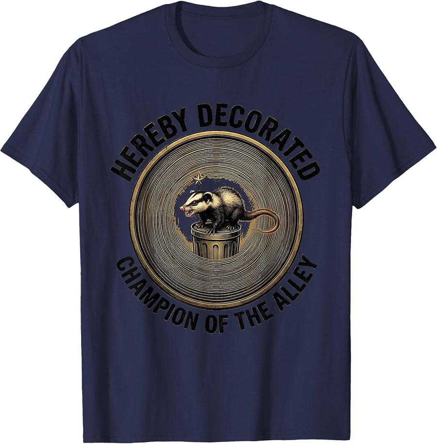 Hereby Decorated Champion Of The Alley Funny Opossum T-Shirt - Navy Blue