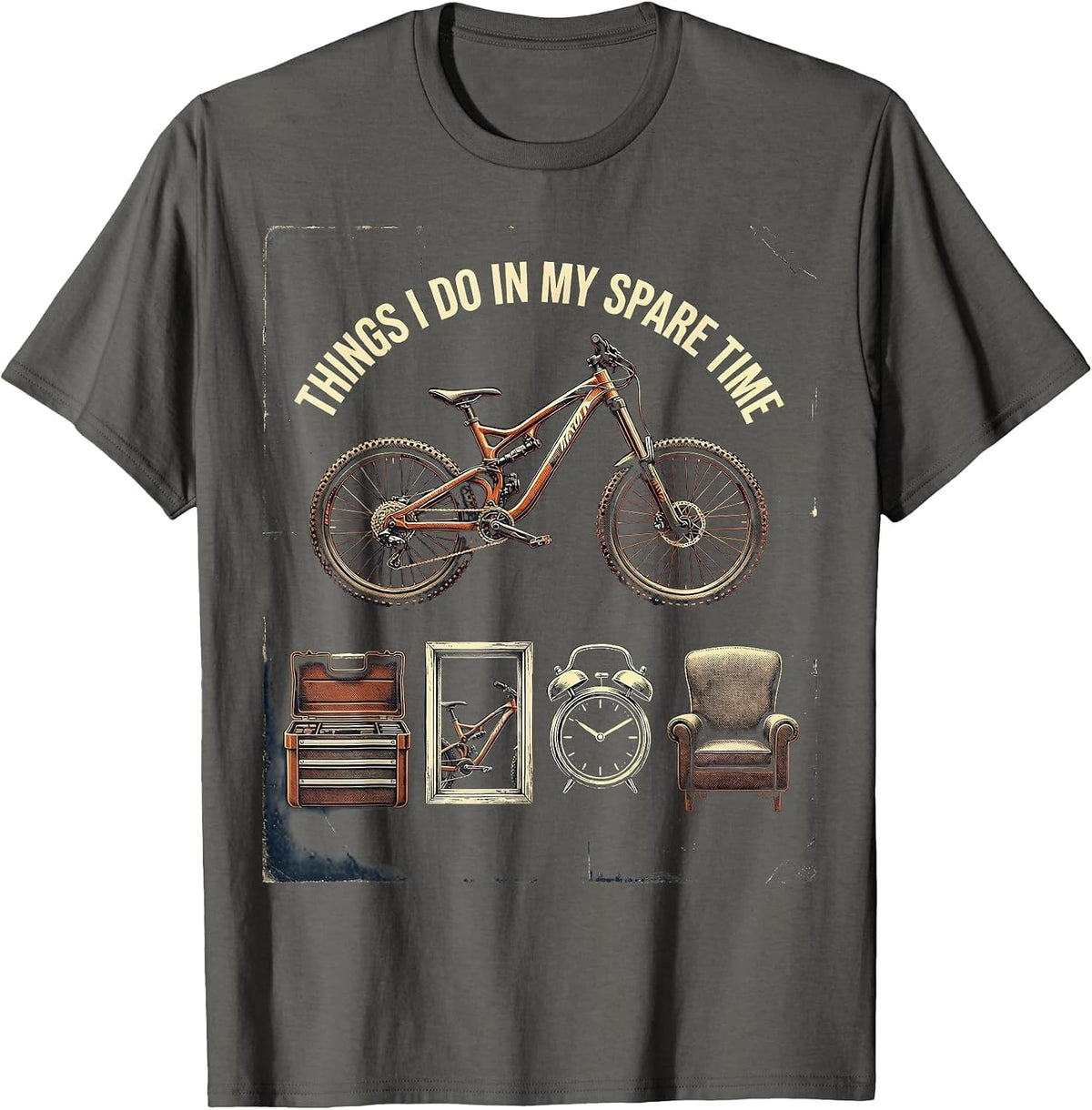 Things I Do In My Spare Time Vintage Mountain Bike Biker T-Shirt - Asphalt Grey