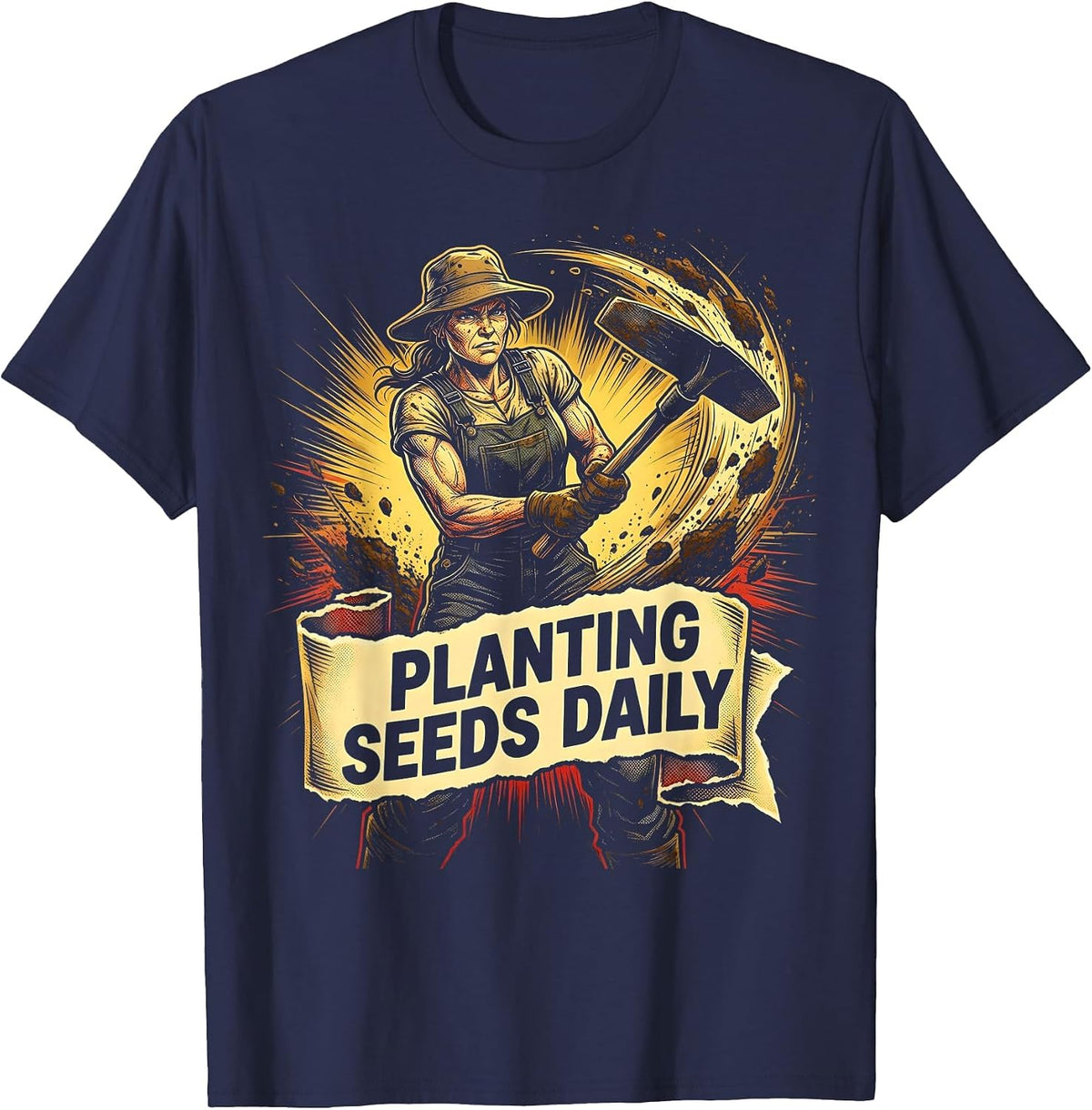 Hoeing Aint Easy Planting Seeds Daily Garden Design T-Shirt - Navy Blue