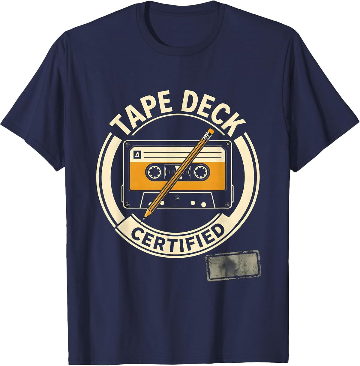 Men's Tape Deck Certified Vintage Stencil Graphic Hip Hop Rap T-Shirt - Navy Blue