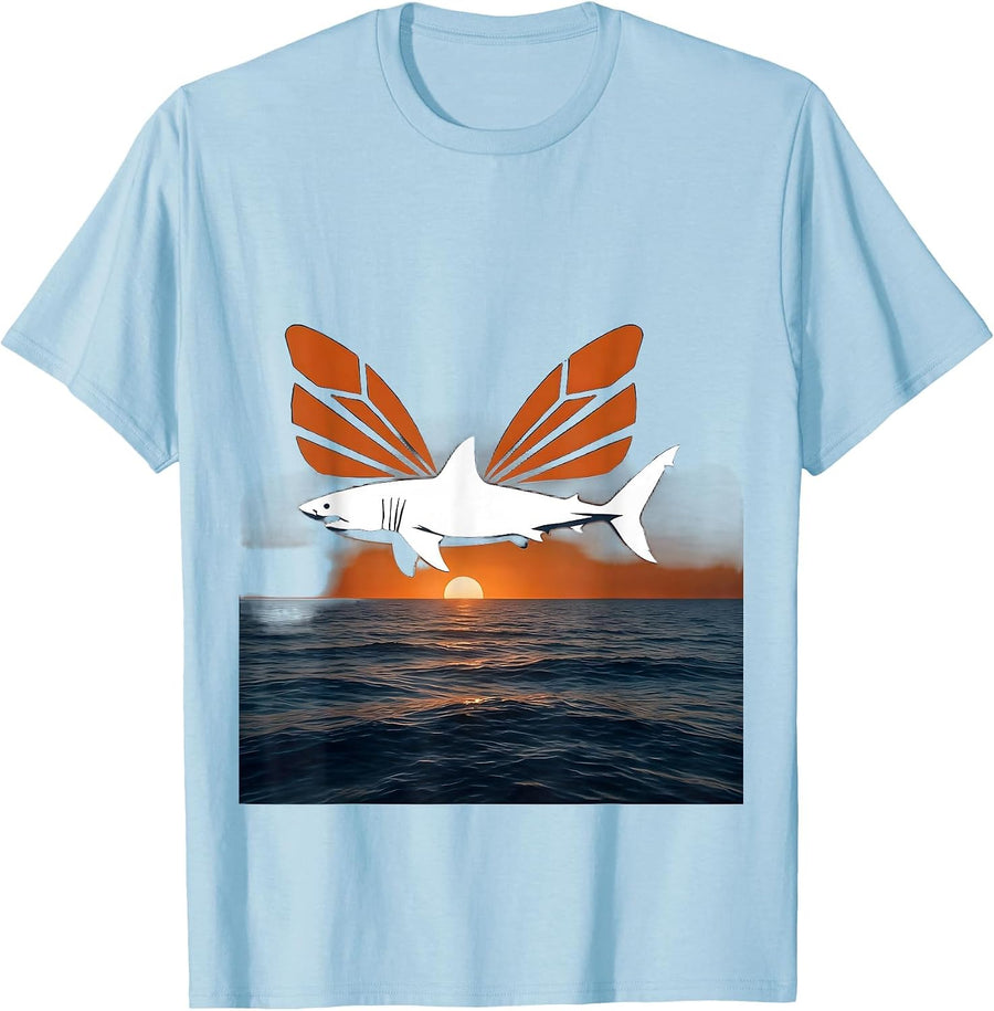 Men's Shark With Butterfly Wings Mid-Ocean Art T-Shirt - Baby Blue