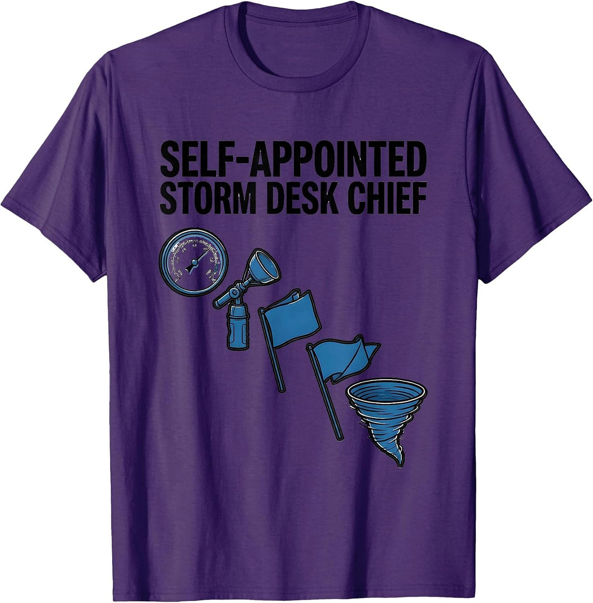 Self-Appointed Storm Desk Chief Exploded View Tornado Chaser T-Shirt - Purple