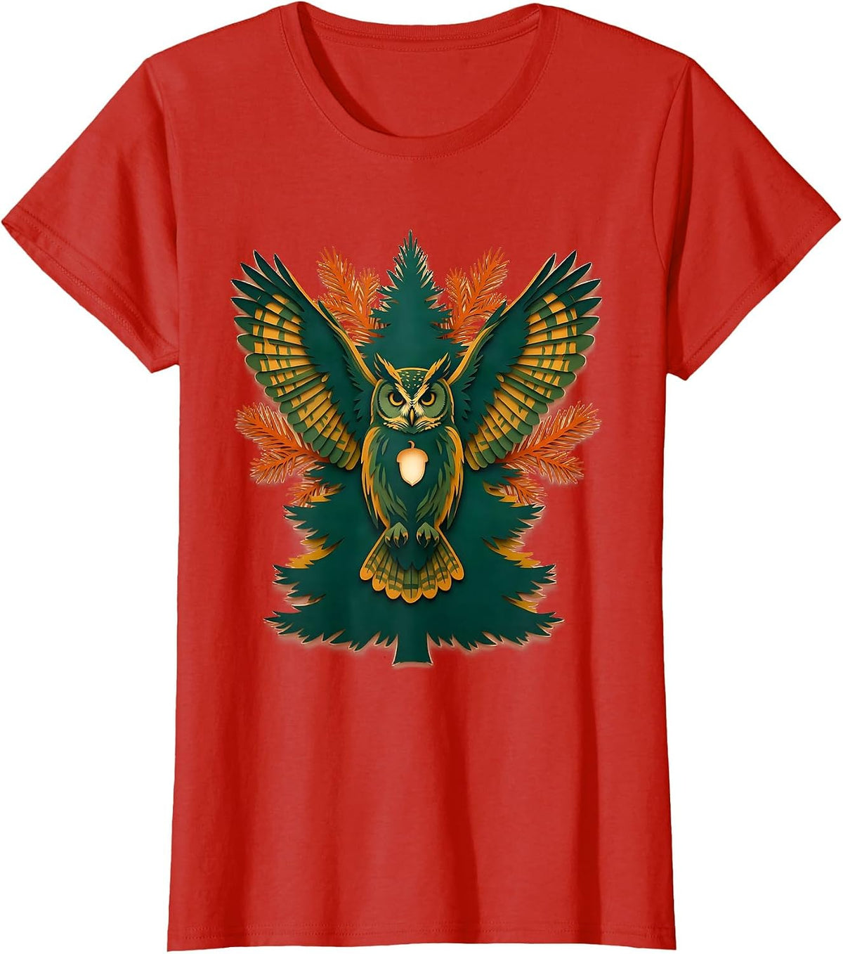 Barred Owl Hemlock Crown Forest Wildlife Nature Lover T-Shirt - Red