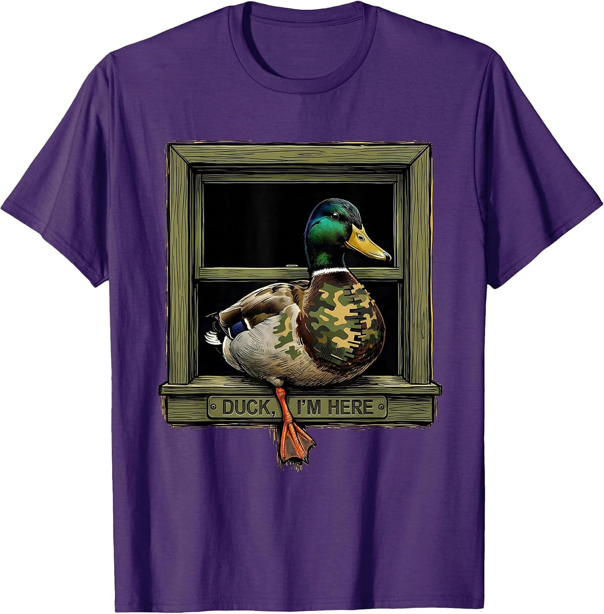 Men's Duck I'm Here Funny Duck Hunting Camo Outdoor Humor T-Shirt - Purple