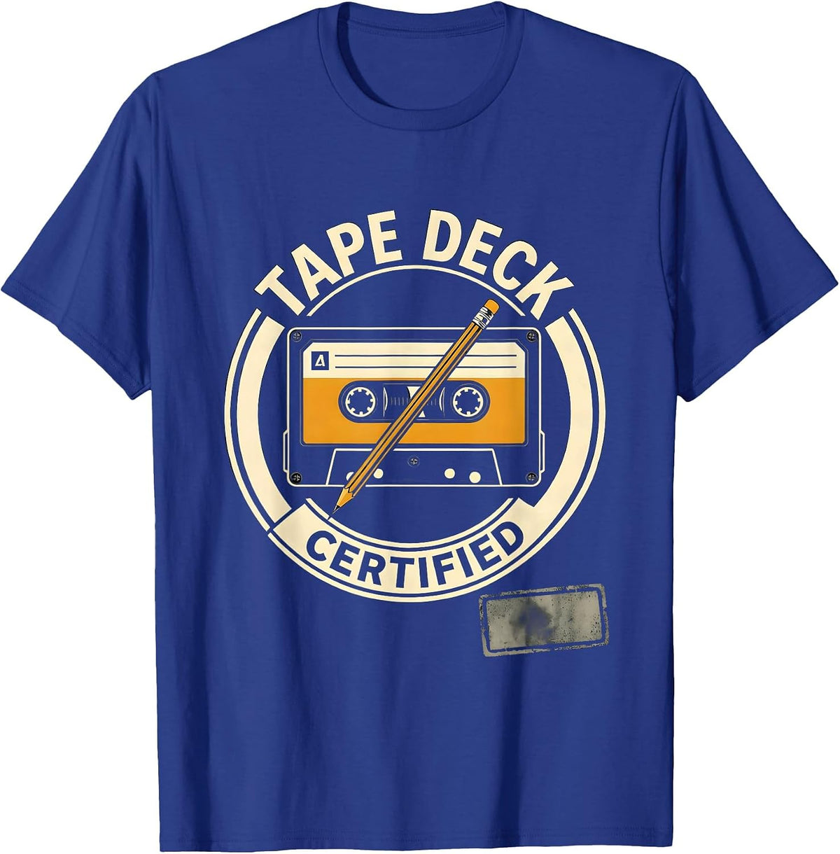 Men's Tape Deck Certified Vintage Stencil Graphic Hip Hop Rap T-Shirt - Royal Blue