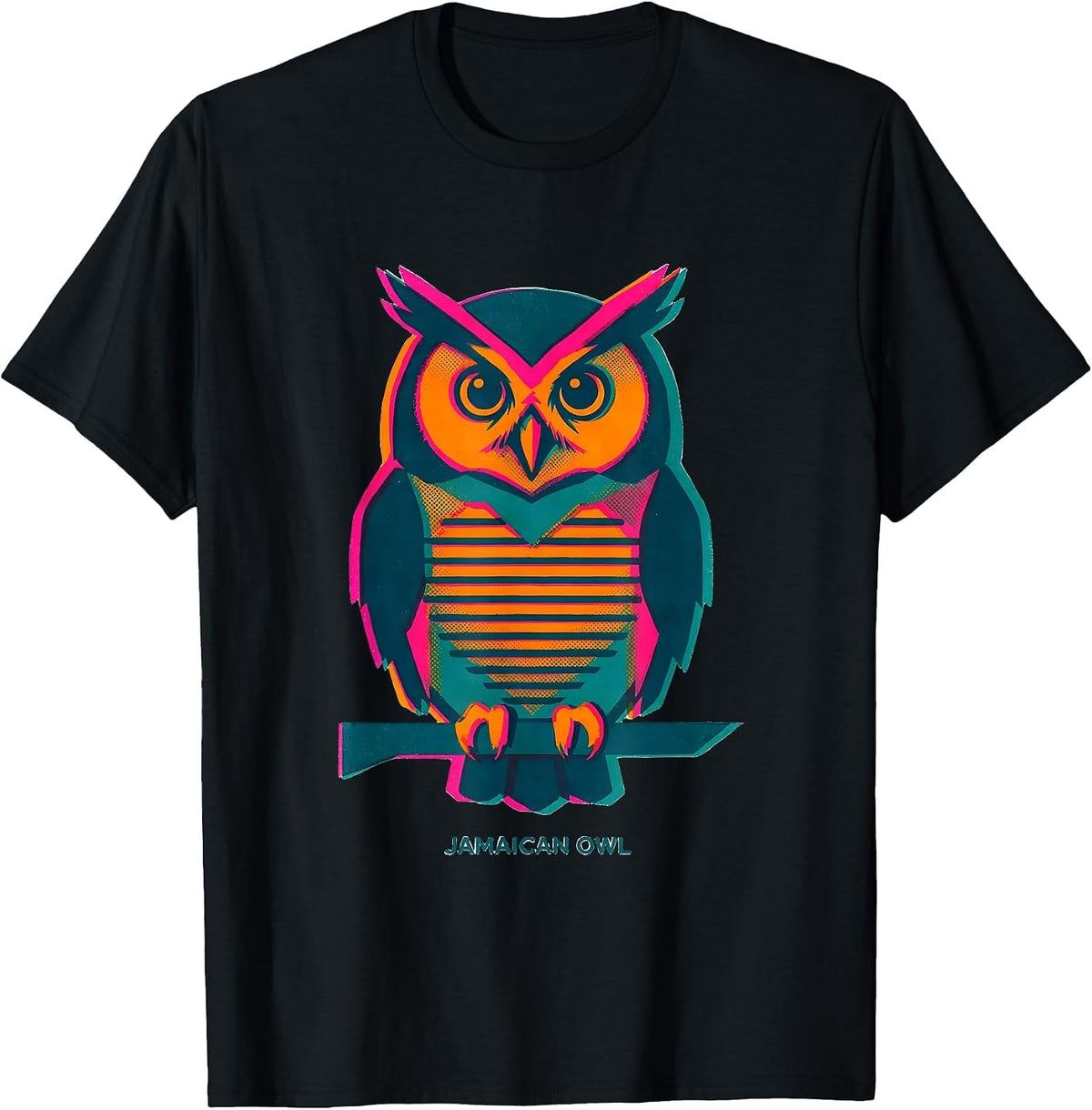 Men's Jamaican Owl Risograph Bird Lover Nature Illustration T-Shirt - Black