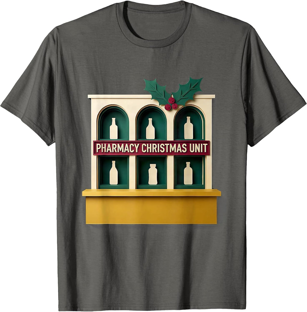 Pharmacy Christmas Unit Funny Pharmacy Tech Squad Holiday T-Shirt - Asphalt Grey