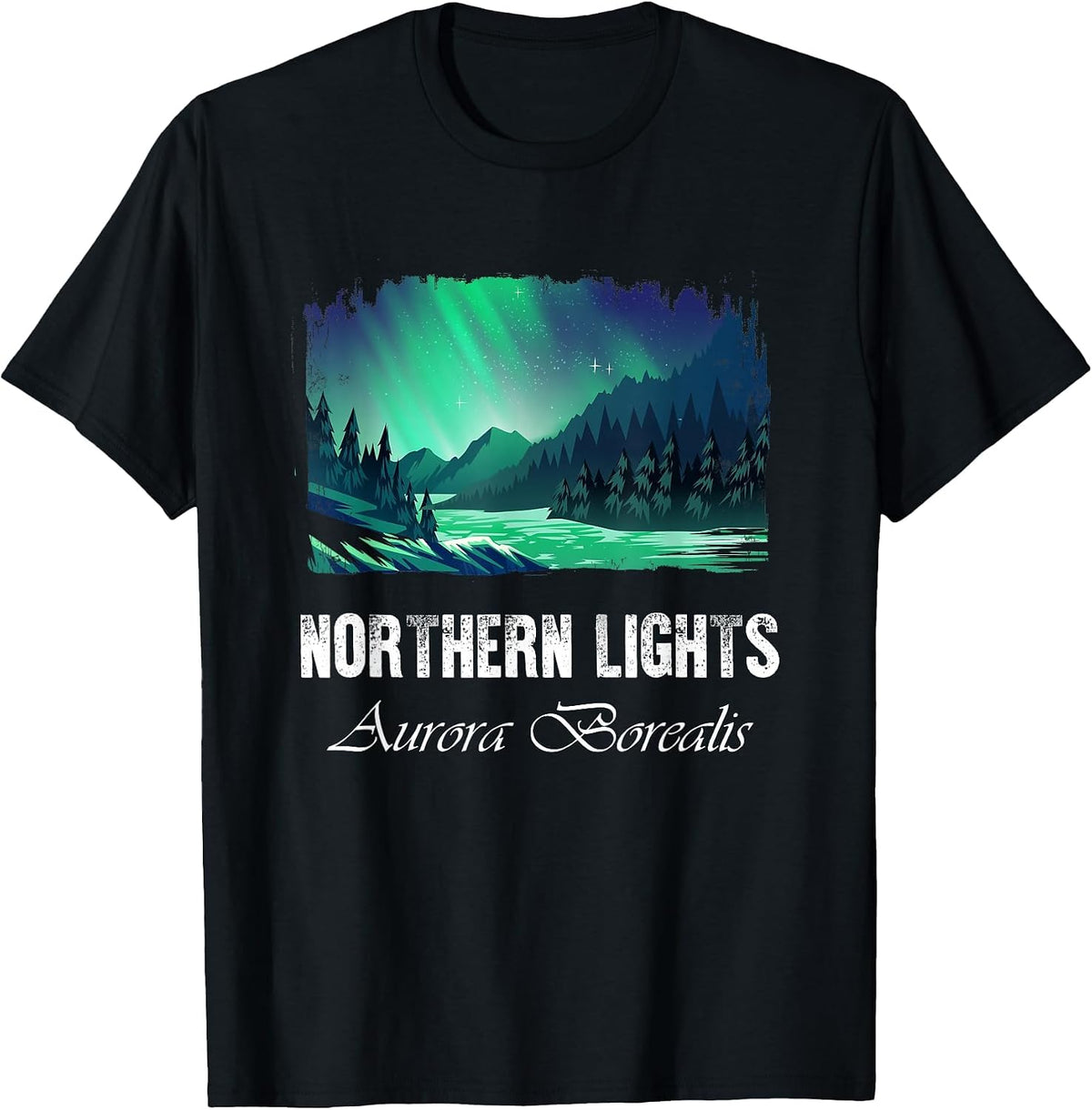 Northern Lights Aurora Borealis Tee T-Shirt - Black