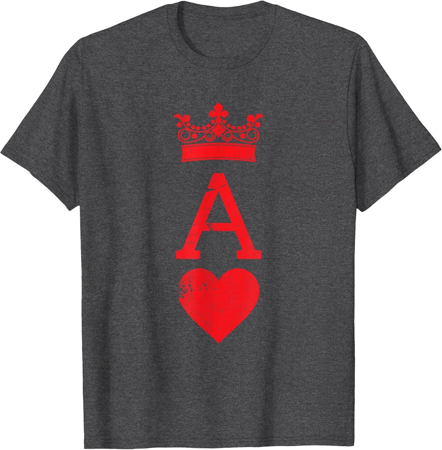 Ace of Hearts Blackjack Cards Halloween Matching Couple T-Shirt - Dark Heather Grey