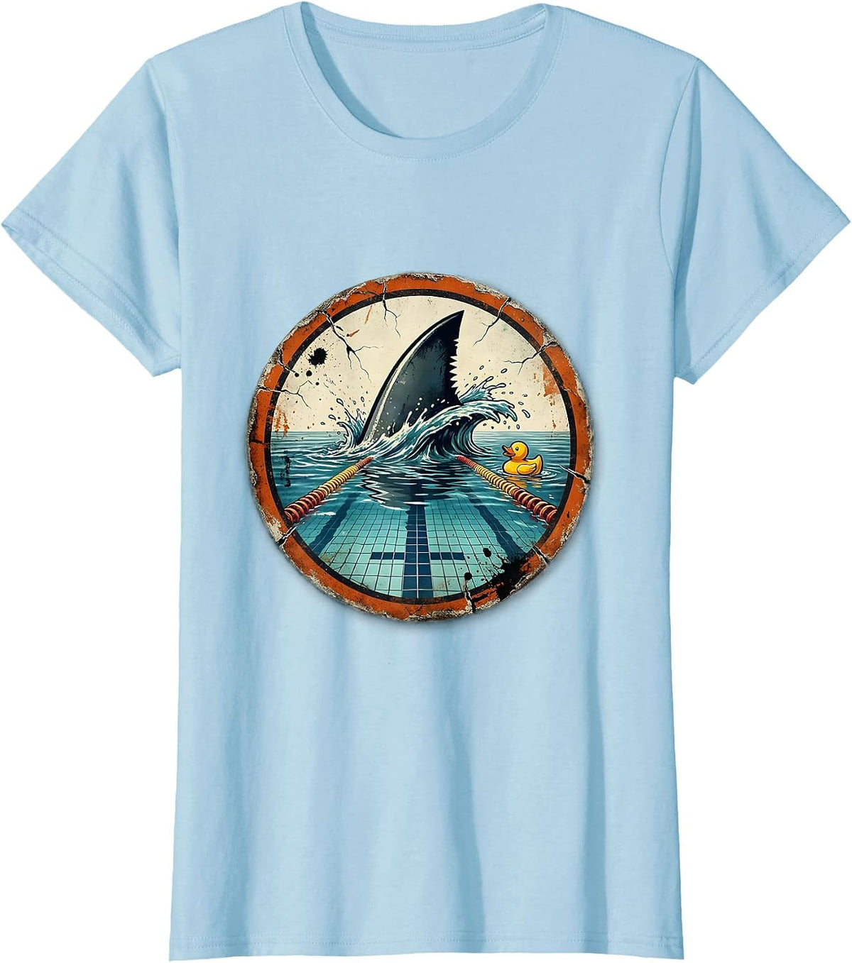 Shark Fin Swimming Pool Funny Graphic Tee T-Shirt - Baby Blue