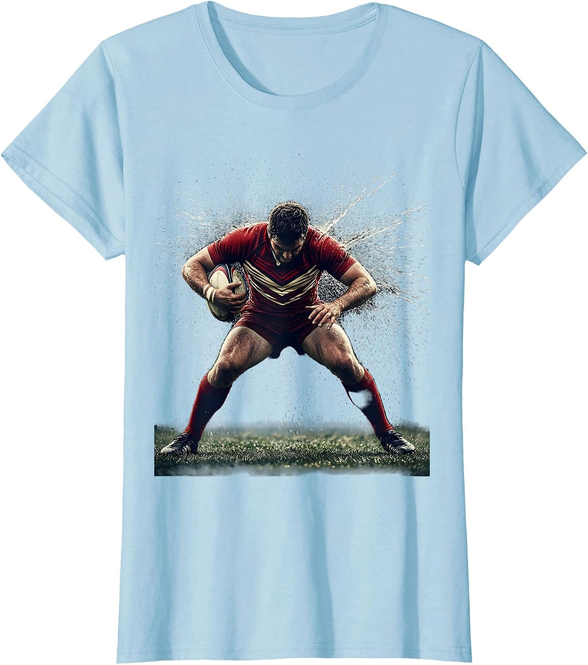 Rugby Tackle Impact Graphic Design T-Shirt - Baby Blue