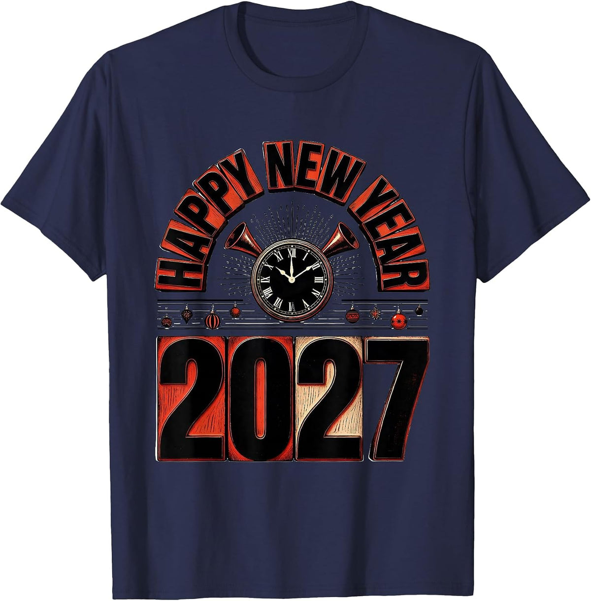 Men's Happy New Year 2027 Whimsical Festive Party Countdown T-Shirt - Navy Blue