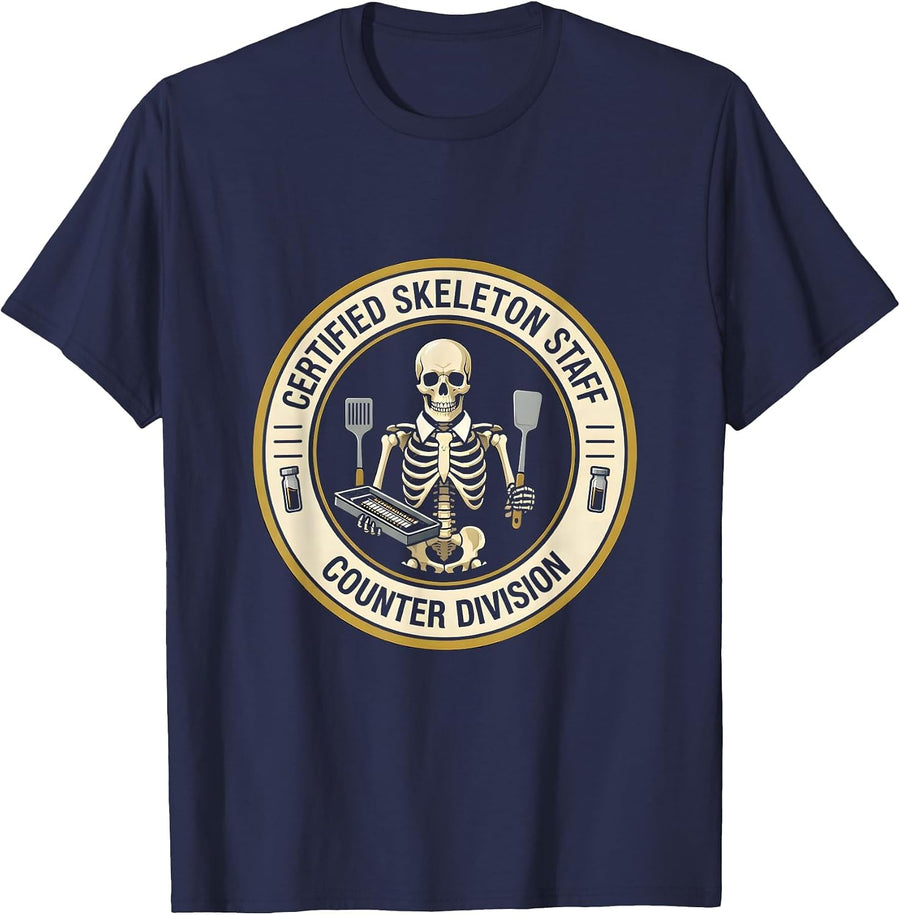 Certified Skeleton Staff, Counter Division Pharmacy Tech T-Shirt - Navy Blue