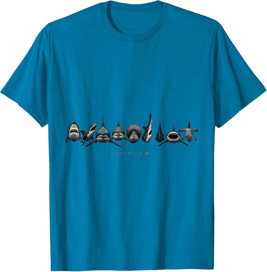 Sharks By Species Monochromatic Marine Wildlife Lover Gift T-Shirt - Sapphire Blue