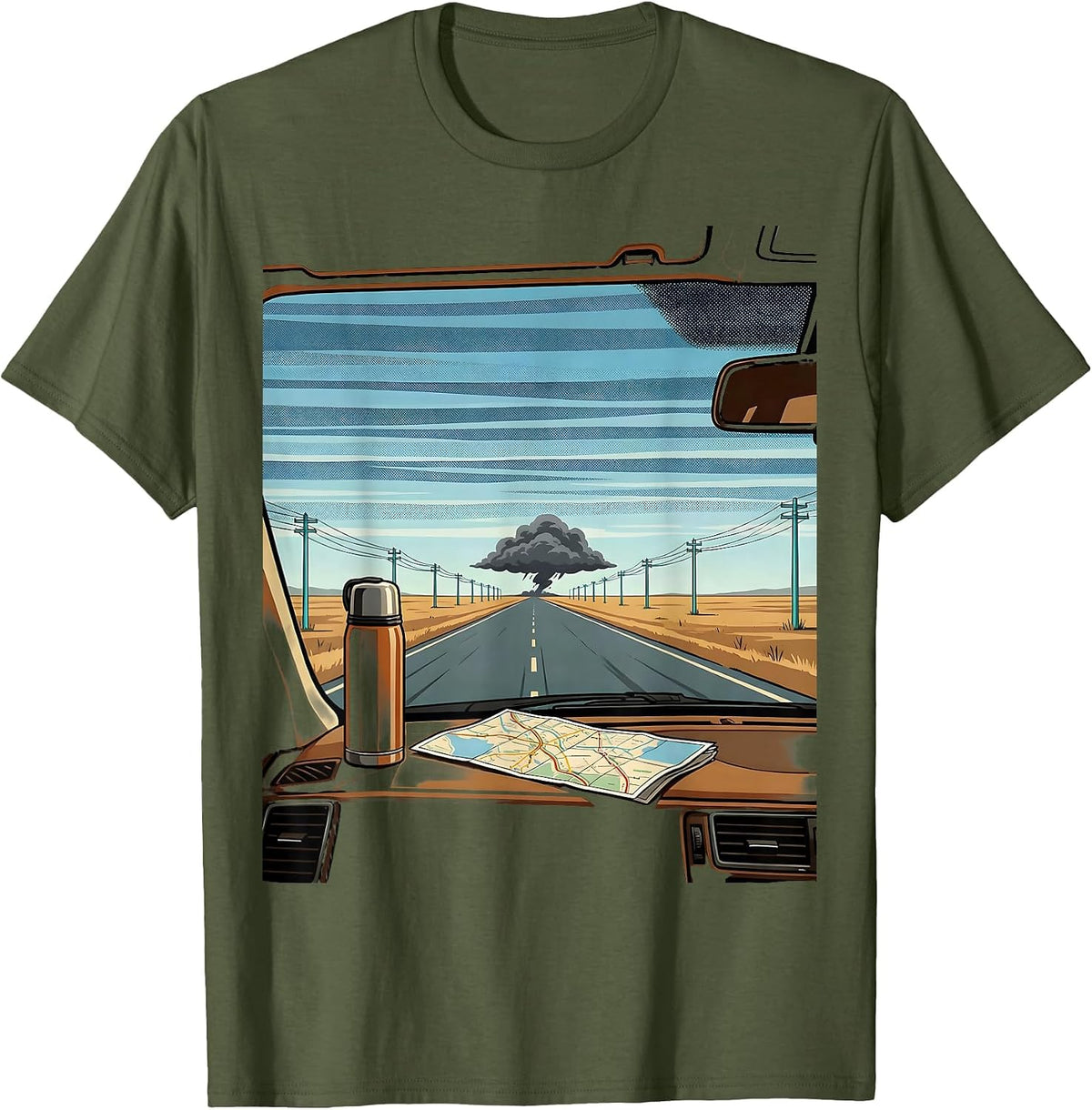 Men's Storm Chaser Wide Plains Tornado Chaser Meteorology T-Shirt - Olive Green
