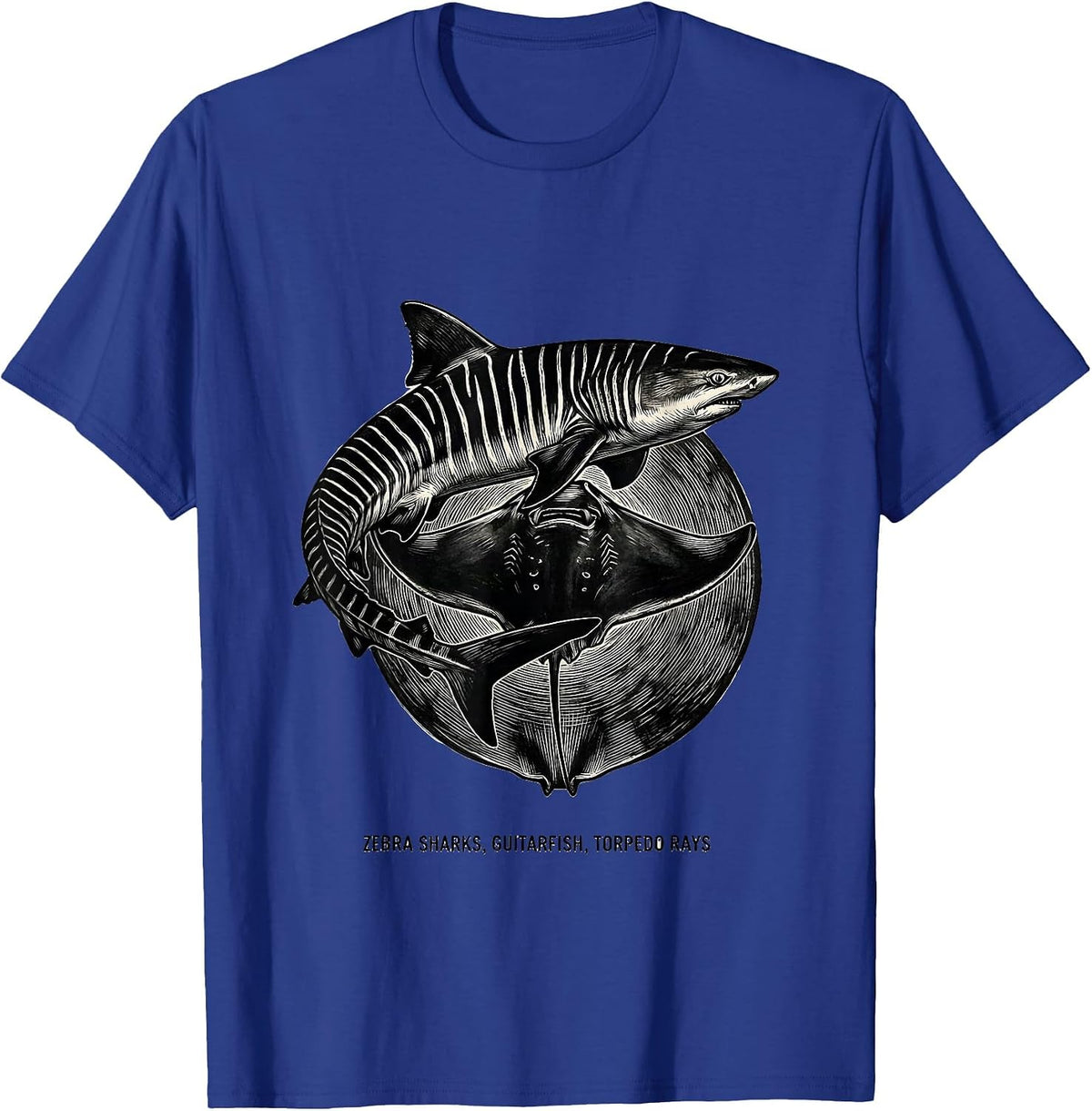 Zebra Sharks, Guitarfish, Torpedo Rays Funny Ocean Animal T-Shirt - Royal Blue