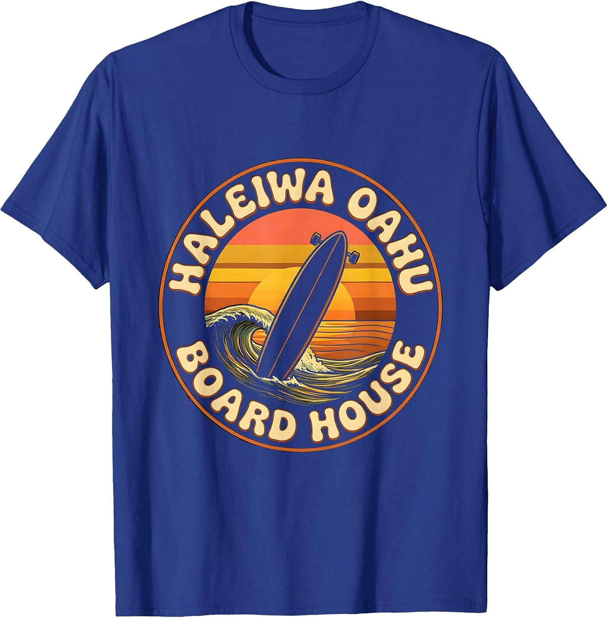 Men's Haleiwa Oahu Board House Retro Vintage Surf Beach Souvenir T-Shirt - Royal Blue