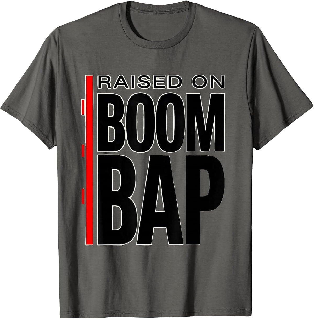 Raised On Boom Bap Vintage 90s Hip Hop Rap Music Quote T-Shirt - Asphalt Grey