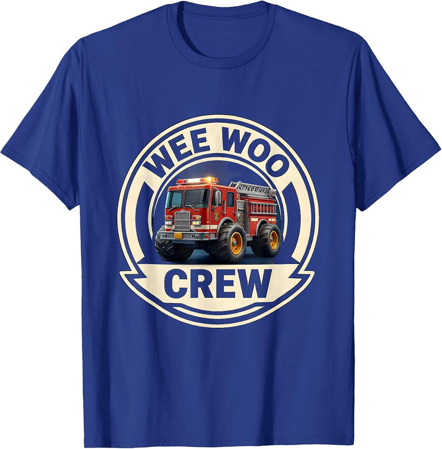 Wee Woo Crew Funny Firefighter Humor Fire Truck Novelty T-Shirt - Royal Blue