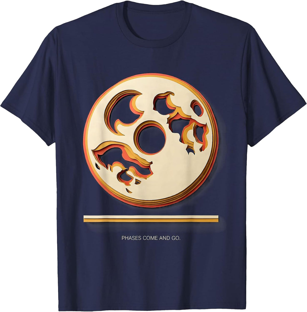 Phases Come And Go Celestial Lunar Cycle Astronomy Science T-Shirt - Navy Blue