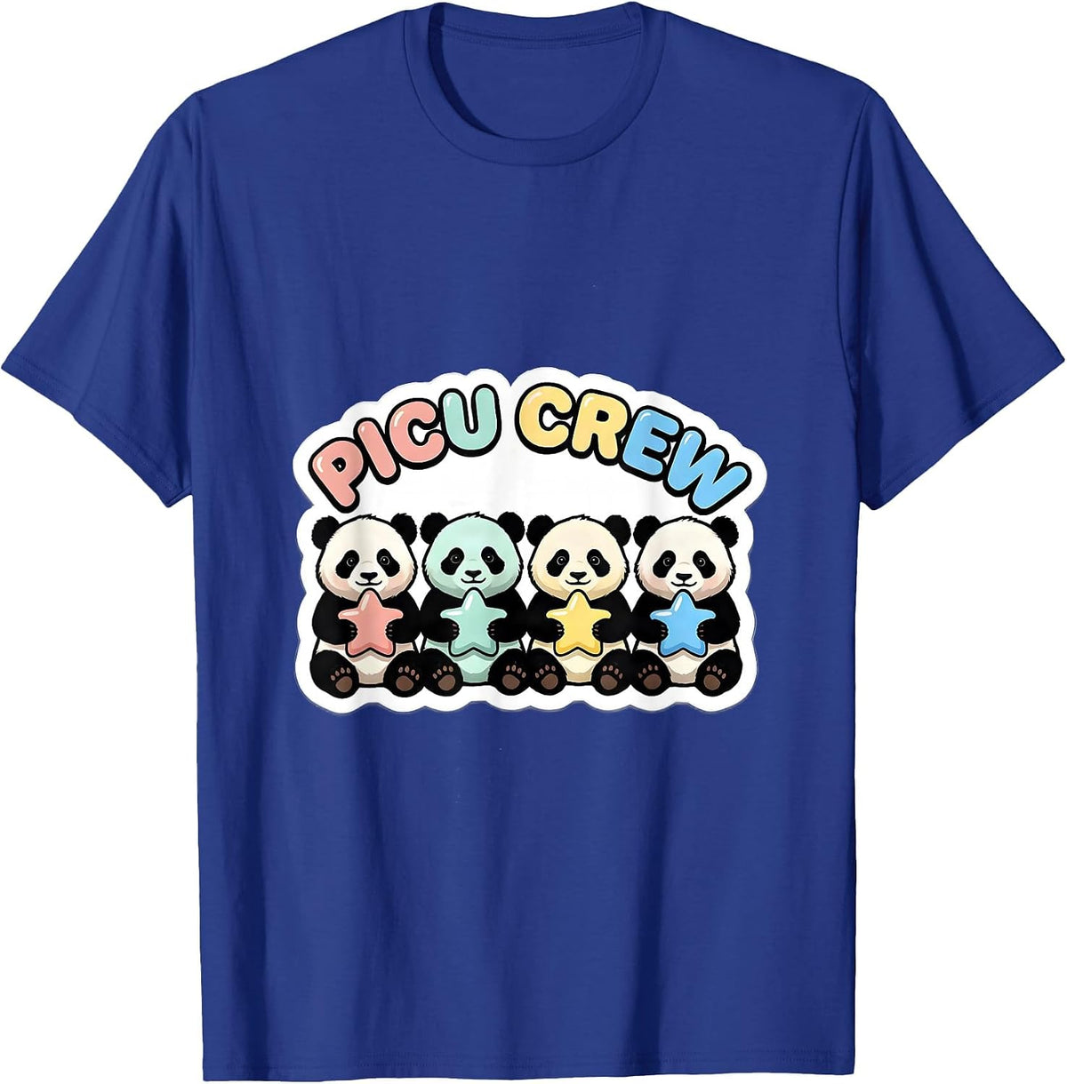 Men's PICU Crew Cute Panda Cub Pediatric Nurse Practitioner Crew T-Shirt - Royal Blue