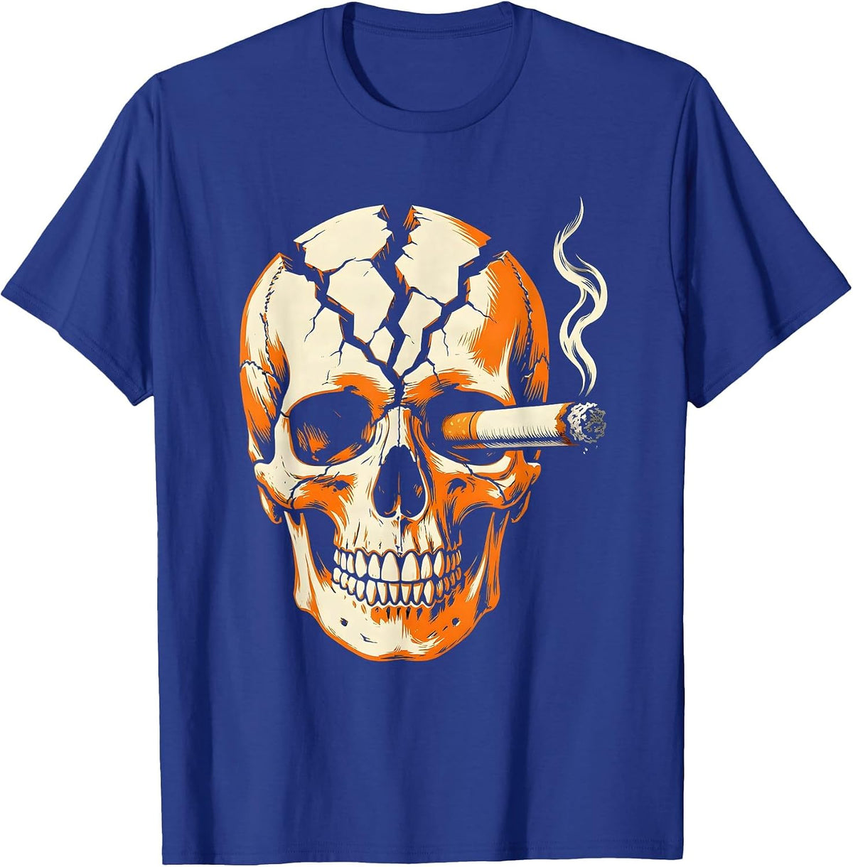 Grunge Skull and Cigarette Dark Art Design T-Shirt - Royal Blue