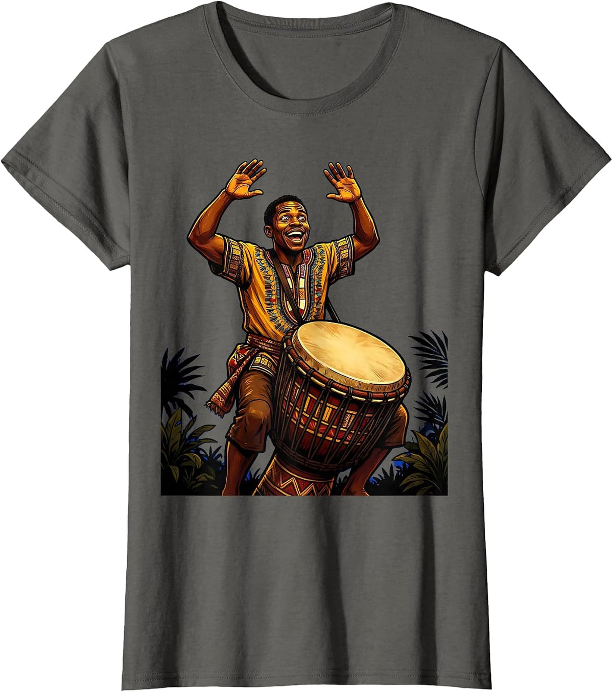 Women's Garifuna Drummer Honduras Cultural Art T-Shirt - Asphalt Grey