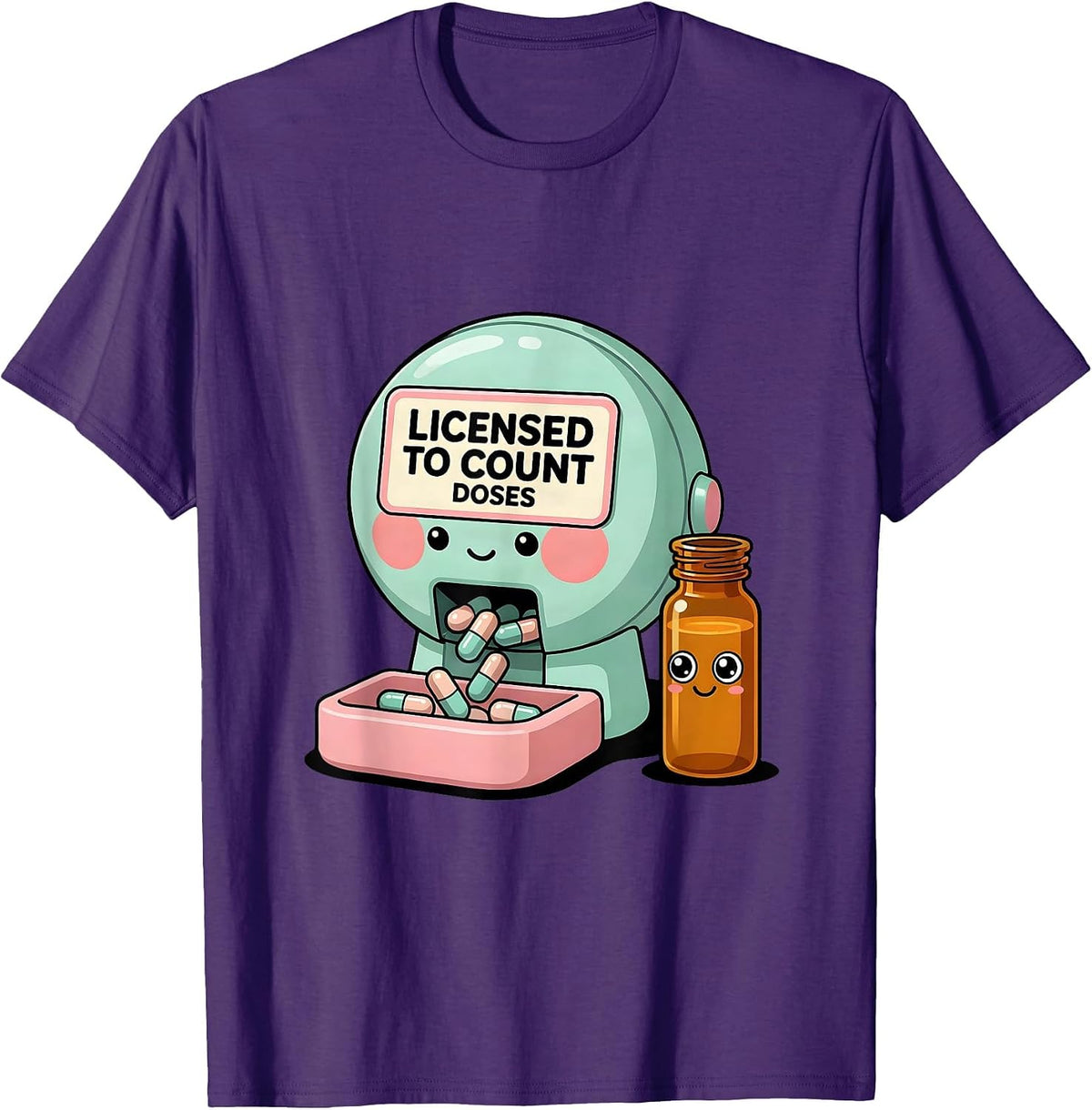 Men's Licensed To Count Doses Cute Kawaii Pharmacy Tech Humor T-Shirt - Purple