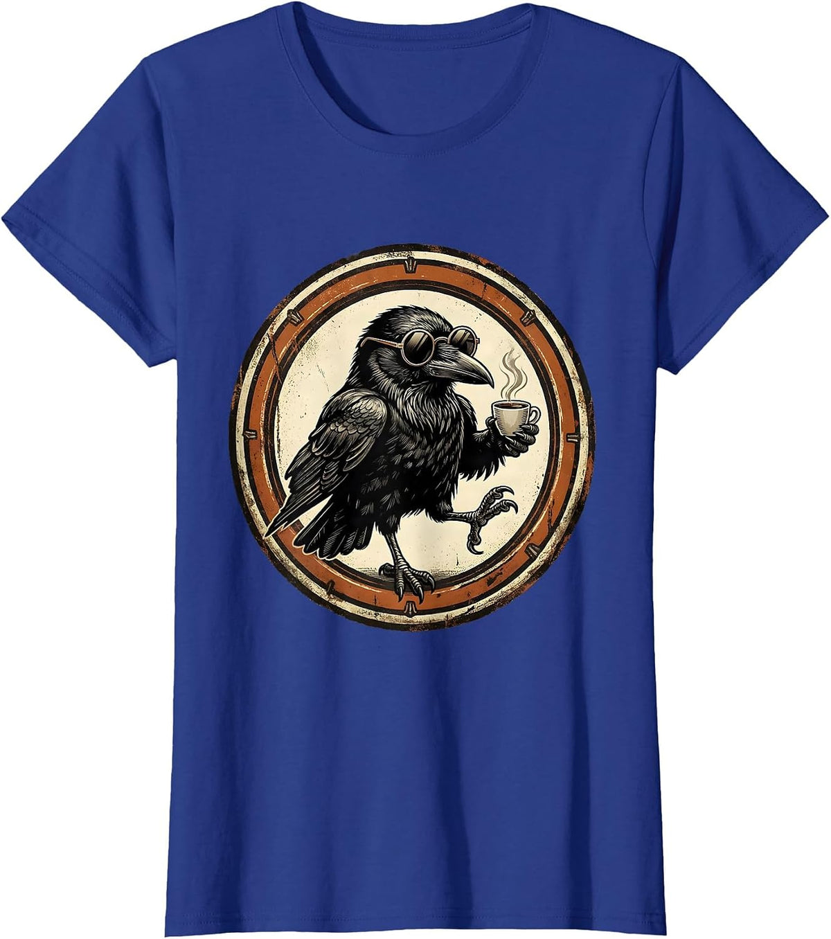 Women's Cool Crow Espresso Lover Graphic Design T-Shirt - Royal Blue