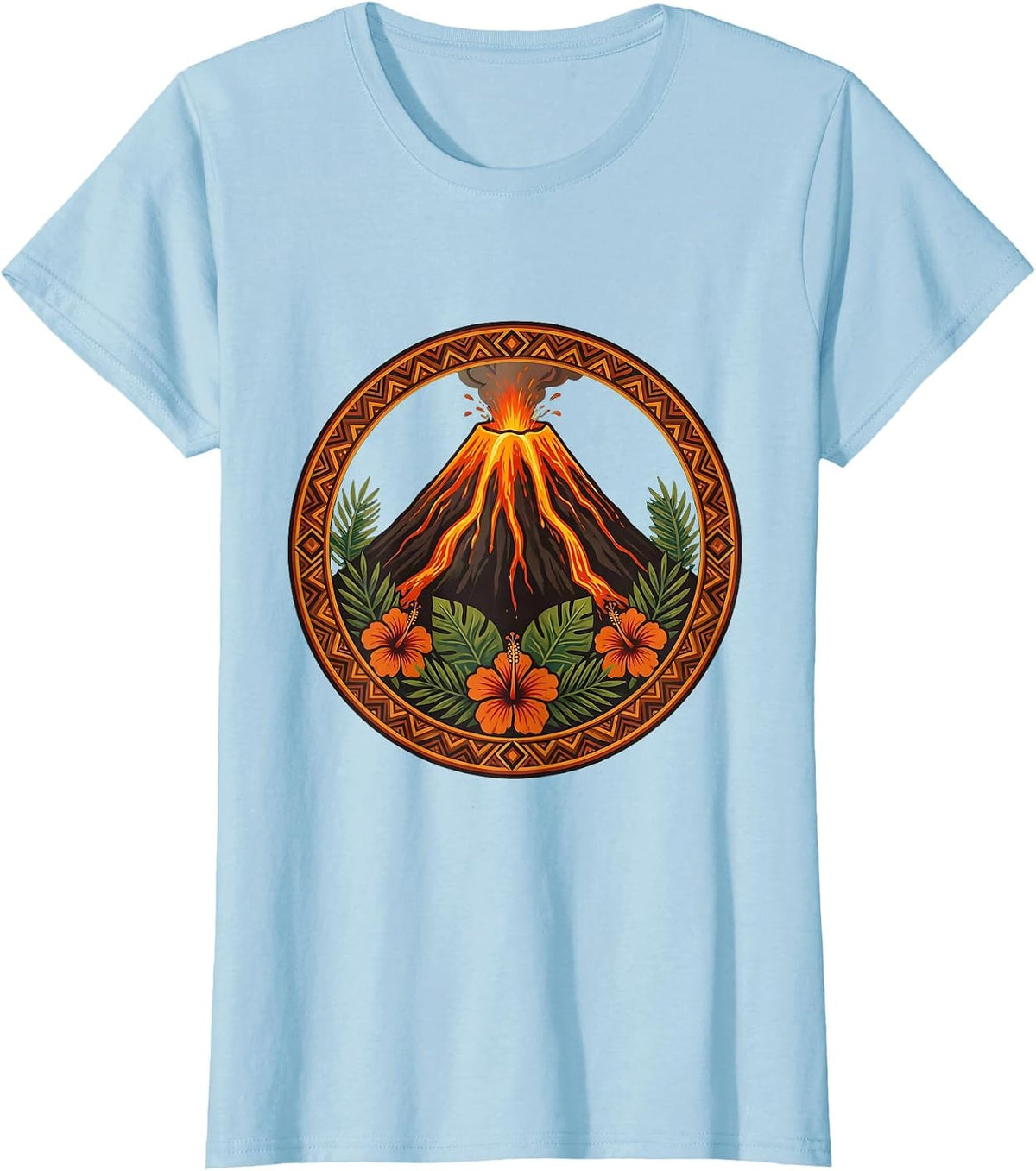 Aloha Volcanic Peak Glowing Lava Flow Illustration T-Shirt - Baby Blue